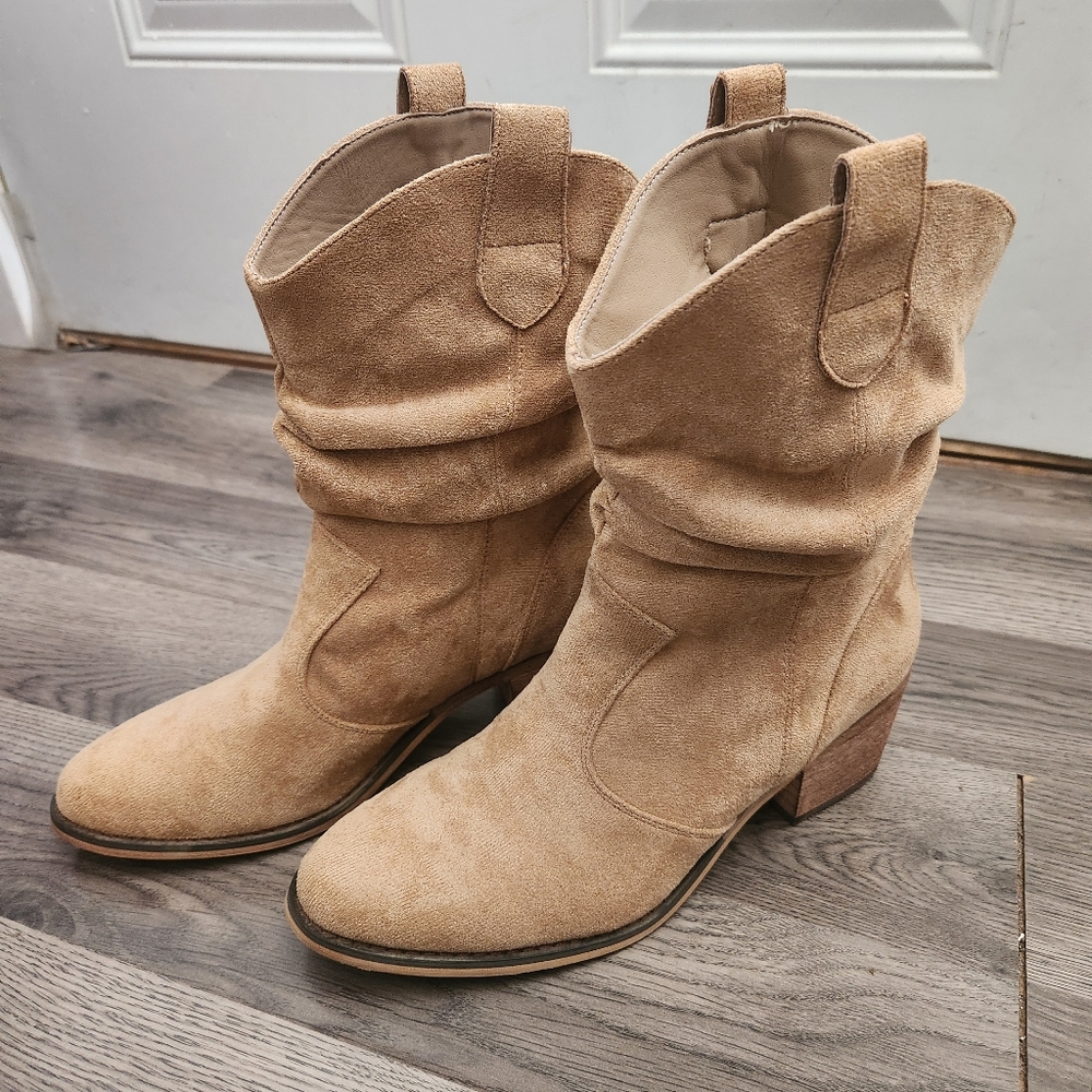 Khaki-Suede women's boots size 8.5